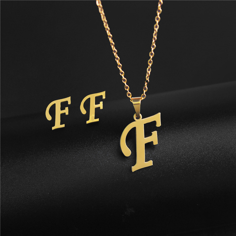 A-Z 26 charm Initial Necklace And Stud Earrings Jewelry Sets Alphabet Pendant Chain Letter mom: cobalt violet