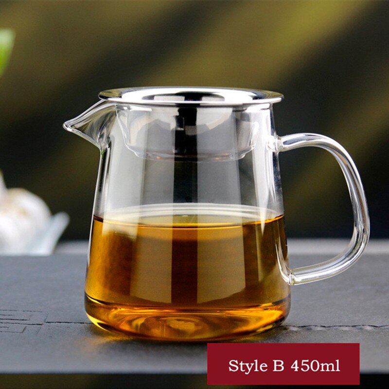 Varmebestandigt højborosilikatglas te kande te sæt tilbehør klart glas fair krus kinesisk te skille mælkekande: Stil b  -450ml