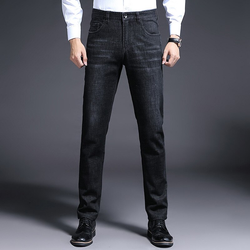 Jeans herr slim fit herr jeansbyxor casual herr jeans homme byxor skinny jeans herr raka svarta blå jeansbyxor: Svart / 30