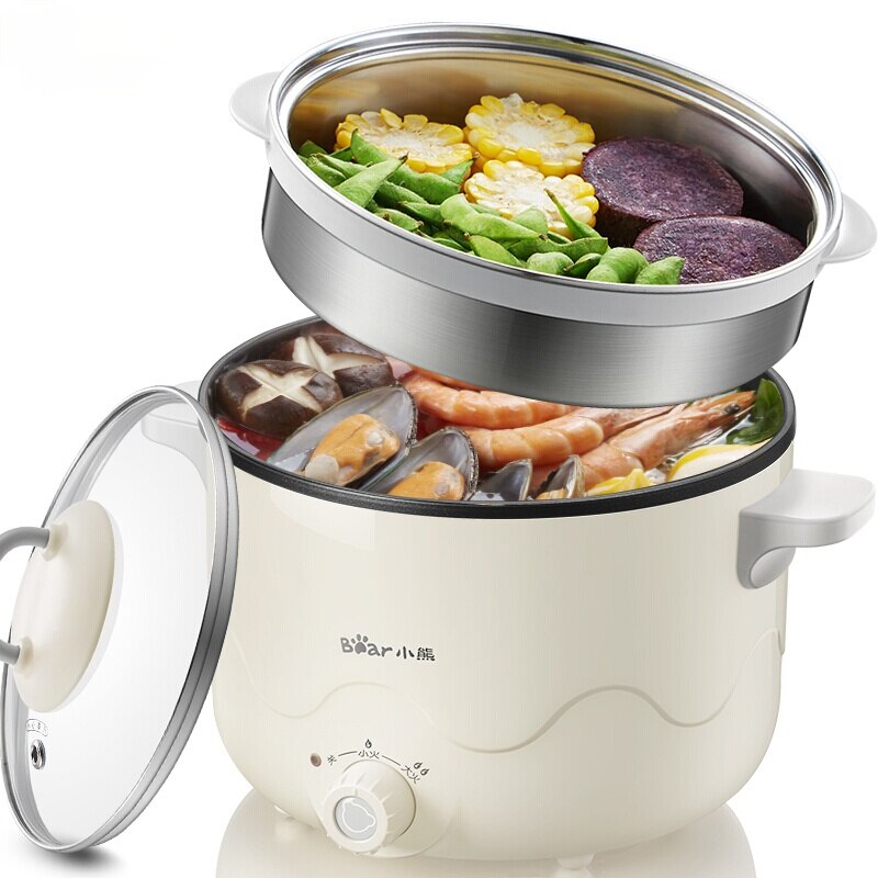 220V Mini Multifunction Electric Cooking Machine Available Pot Multi Electric Rice Cooker Non-stick pan Bear/DRG-C18H1: With steamer