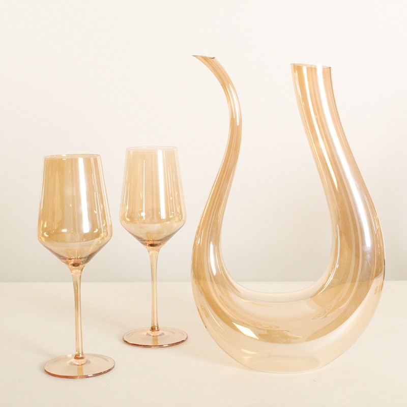 Ljus lyx guld vinglas dekoration bärnsten kristall champagneglas u-formad karaff cocktailglas dekorationsglas