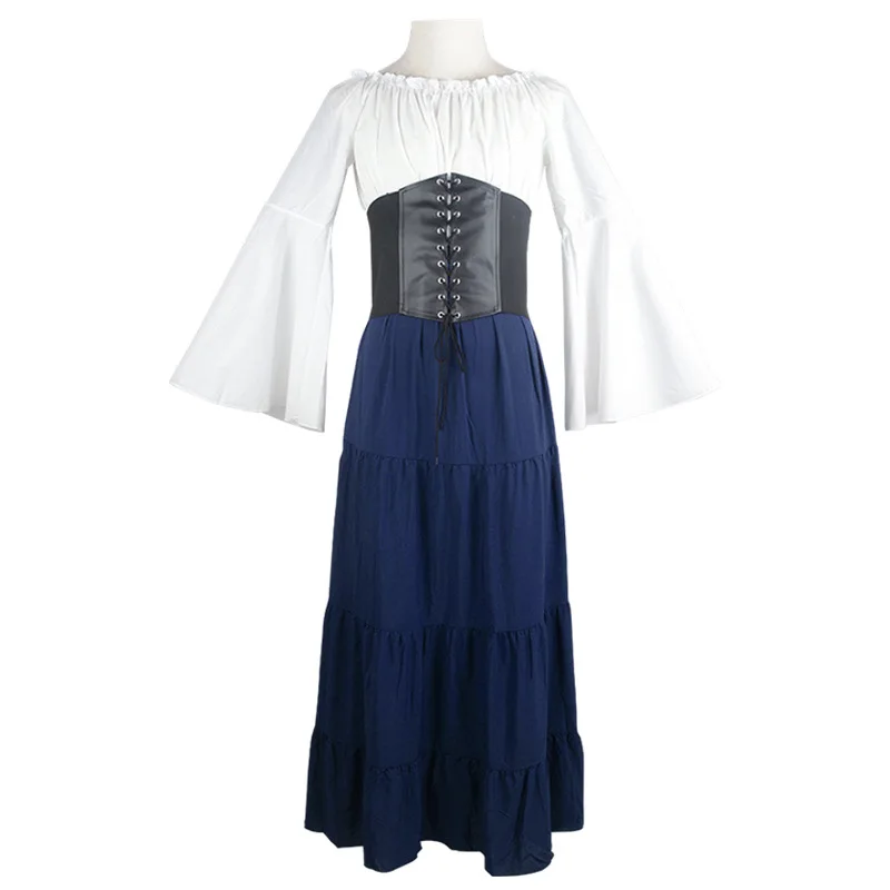 Robe de princesse corset à manches longues pour femmes, robe Renaissance médiévale européenne, olympiques de cosplay: XXL / Beige