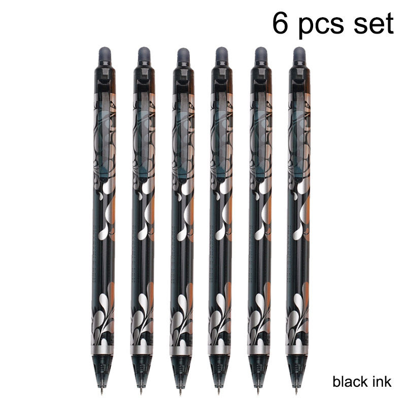 Juego de bolígrafos de Gel borrables de 0,5mm, varilla de repuesto de 6 colores, bolígrafo borrable de tinta mágica, mango lavable, papelería escolar para escritura y oficina, 6 uds.: Negro