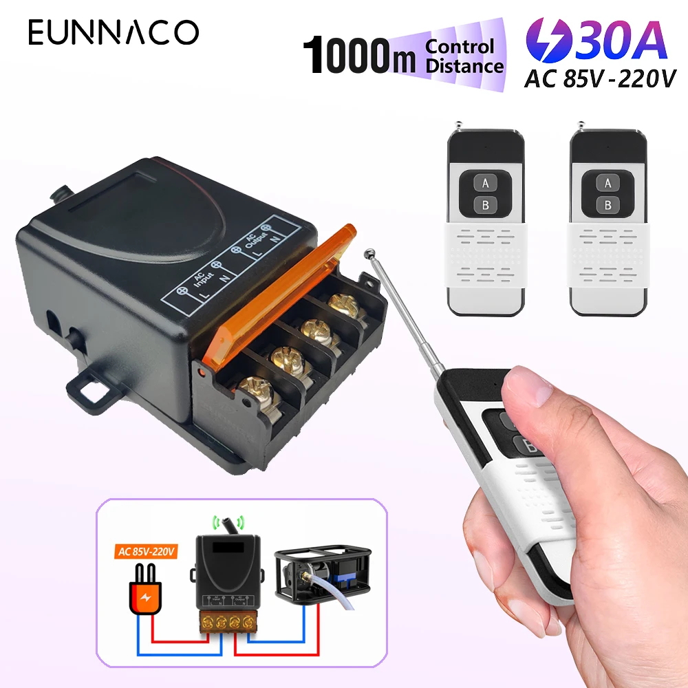 Bezprzewodowy pilot zdalnego sterowania RF433MHz AC 110V 220V 30A 1000 metrów Przekaźnik RF Odbiornik i nadajnik do lampy Wentylator urządzenia elektrycznego