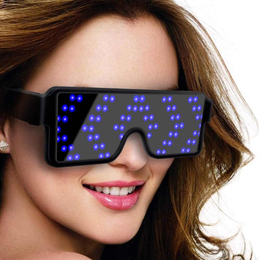 LED Glowing Glasses USB Rechargeable LED Light Up Eyeglasses 8 Patterns LED Luminous Glasses for Halloween Nightclub Christmas