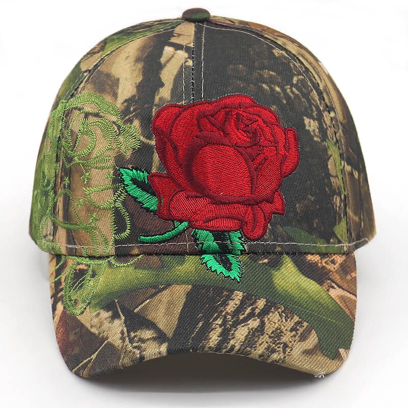 Rode bloem borduren Camouflage baseball cap voor vrouwen katoen verstelbare vrouwelijke snapback hoed hip hop wandelen caps: Default Title