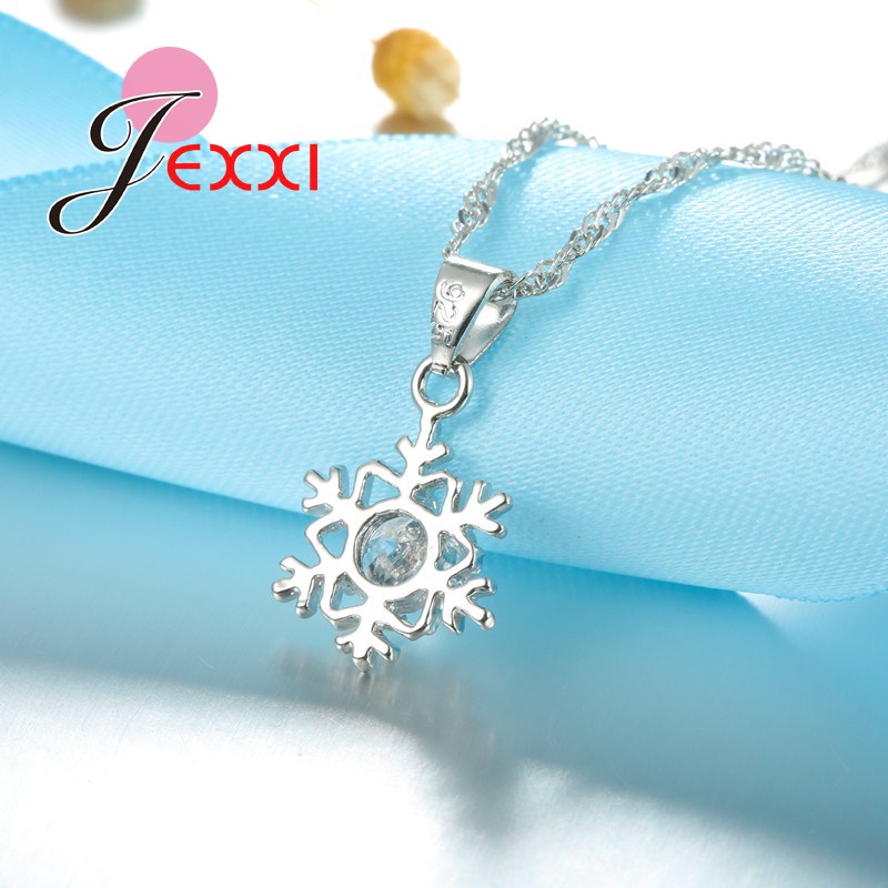 Exquisite Sneeuwvlok 925 Sterling Zilveren Sieraden Sets Met Ketting + Hanger + Ketting + Oorbellen Set