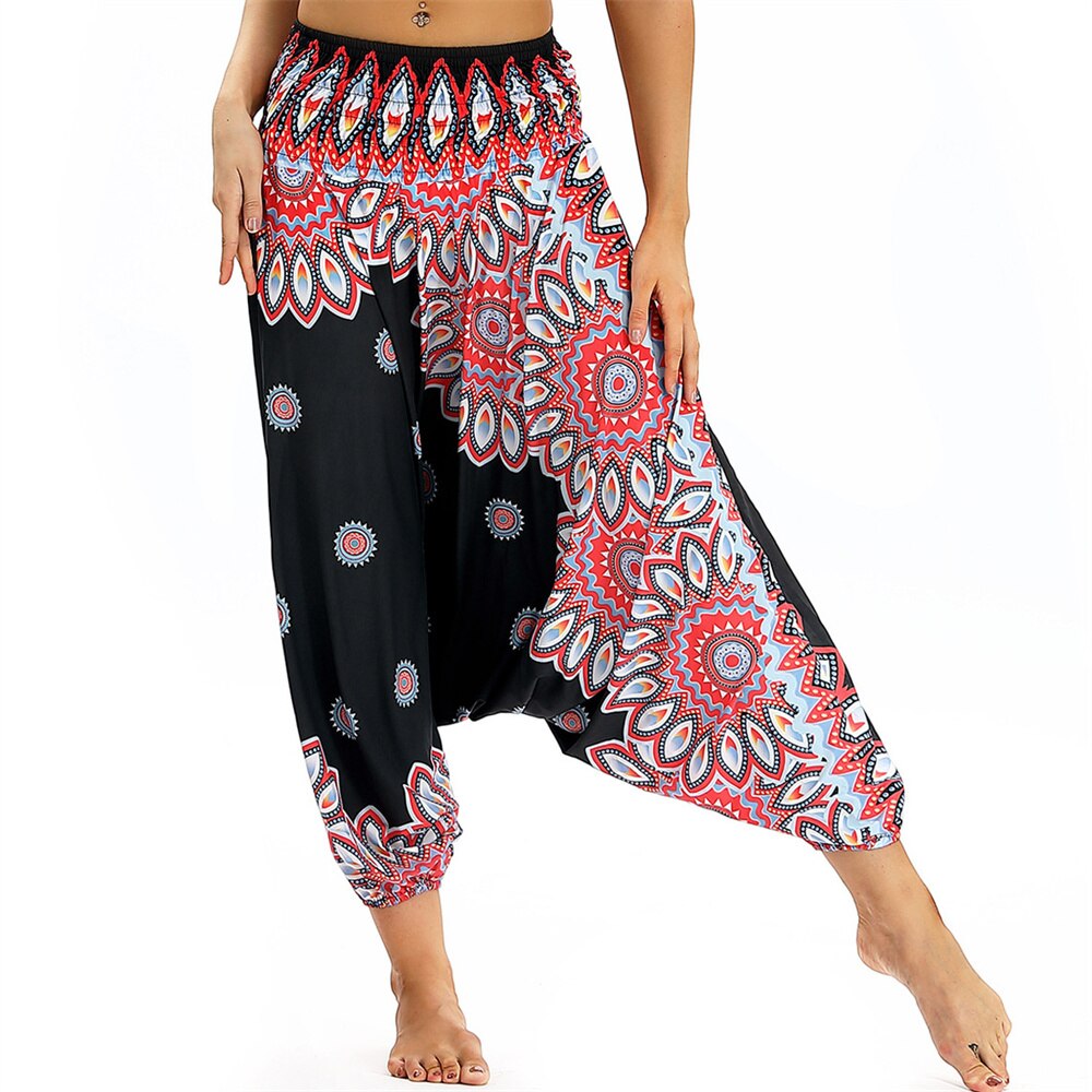 Harem Yoga Broek Voor Vrouwen Hippie Boho Pjs Lounge Strand Print Plus Palazzo Strand Broek