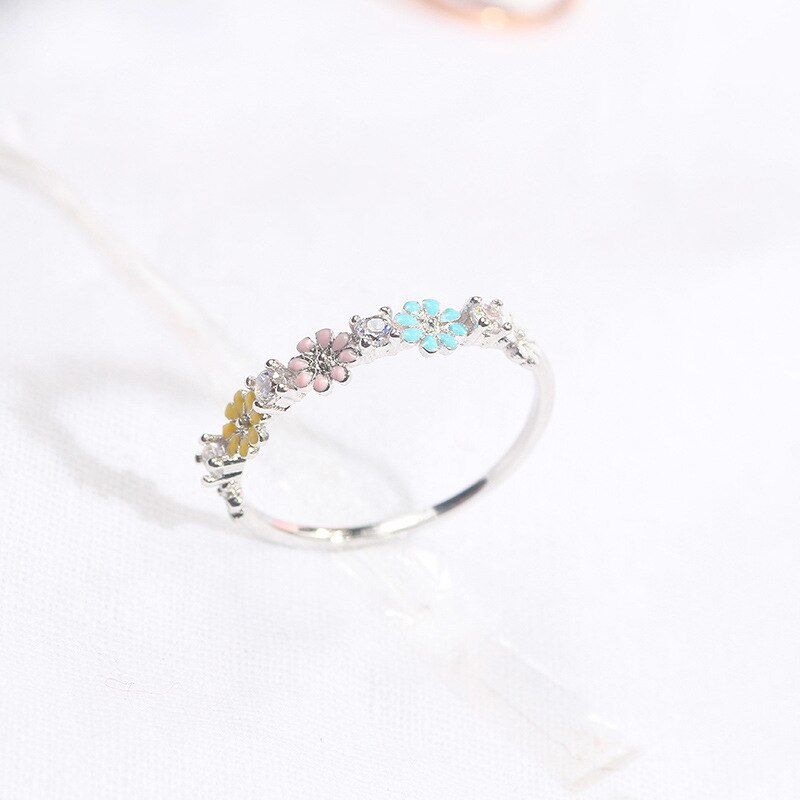 Daisy Blumen Ring Micro-intarsien Zirkon Kupfer Legierung Rose Gold Silber Überzog Intarsien Ringe Trendy Frauen Schmuck