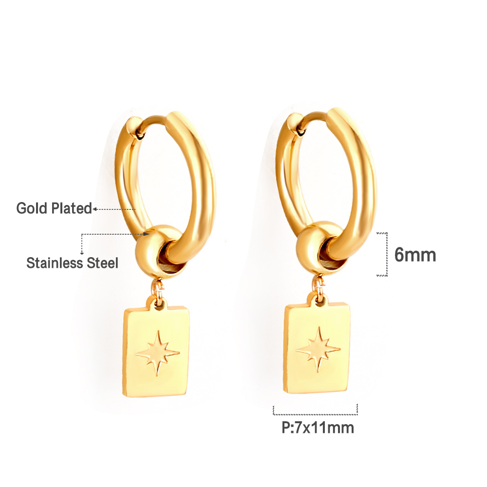 Pendientes de aro colgantes con dije geométrico Simple de lujo para mujer y hombre, Huggies de acero inoxidable con corazón, estrella, Luna, Cruz: Chapado en zinc azul