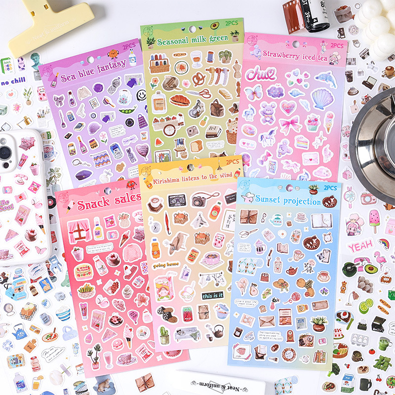 Etiquetas adhesivas pequeñas Kawaii, etiquetas decorativas estéticas, álbum diario , material de Collage para álbum de recortes, 2 uds.