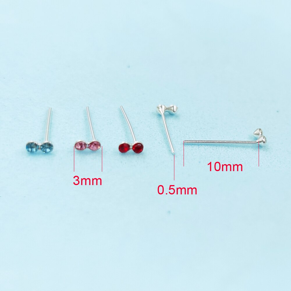 925 Sterling Zilveren Neus Pin Mix Kleur Crystal Nariz Pirercing Piercing Sieraden 20 Stks/pak