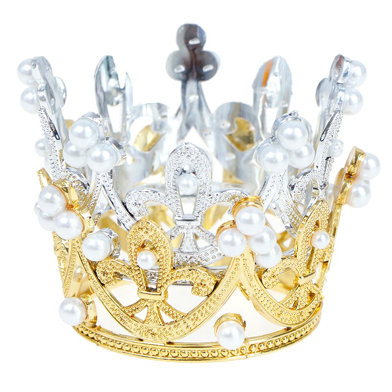 1PC Mini Crown Cake Topper Romantic Pearl Garland Happy Birthday Children Hair Ornaments Wedding Cake Decoration Favors Party