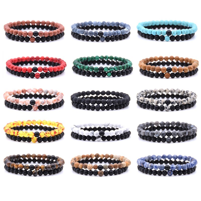 Pulsera clásica de piedra redonda para hombre, brazalete de cuentas de ojo de tigre de 6mm, Popular, 2 unids/set por juego, de joyería