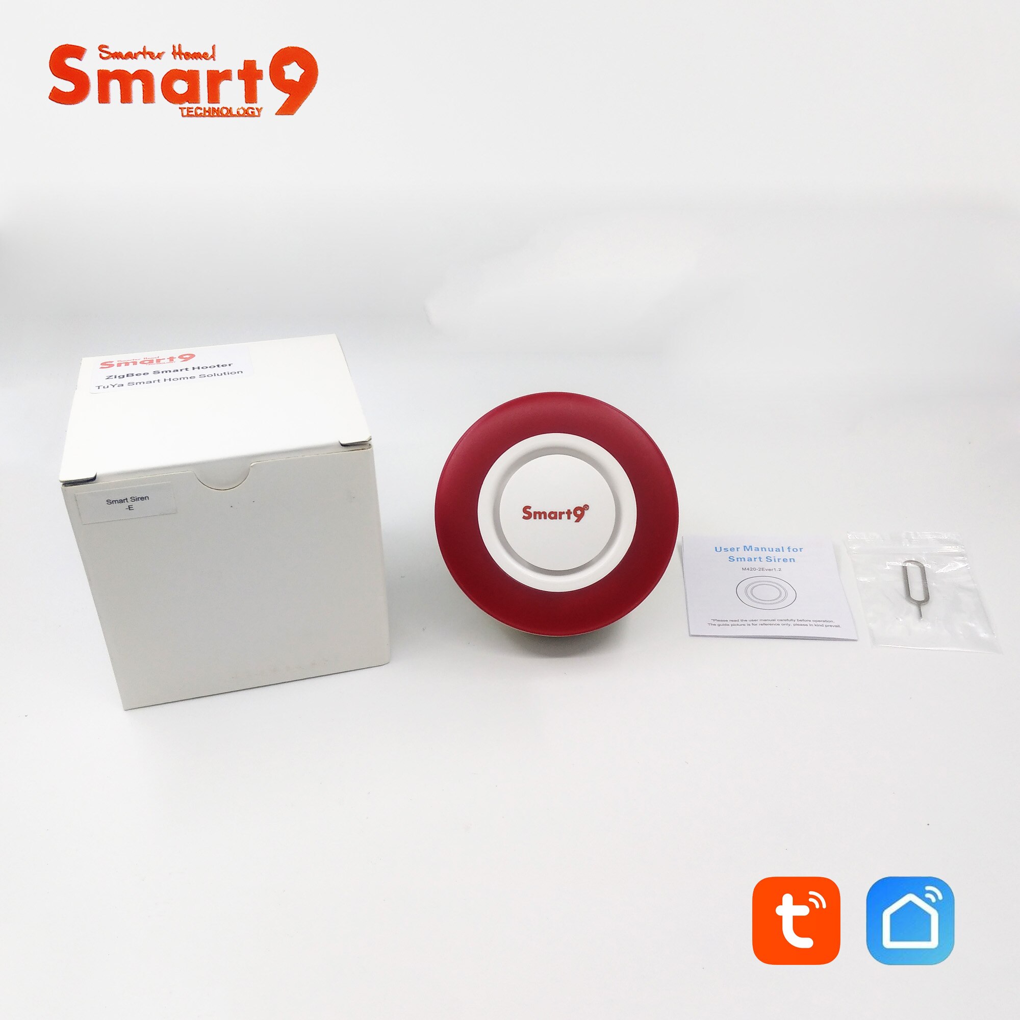 Alarma ZigBee Hooter Smart9 que funciona con TuYa ZigBee Hub, sirena inteligente con sonido y luz de Flash automatización por Smart Life App