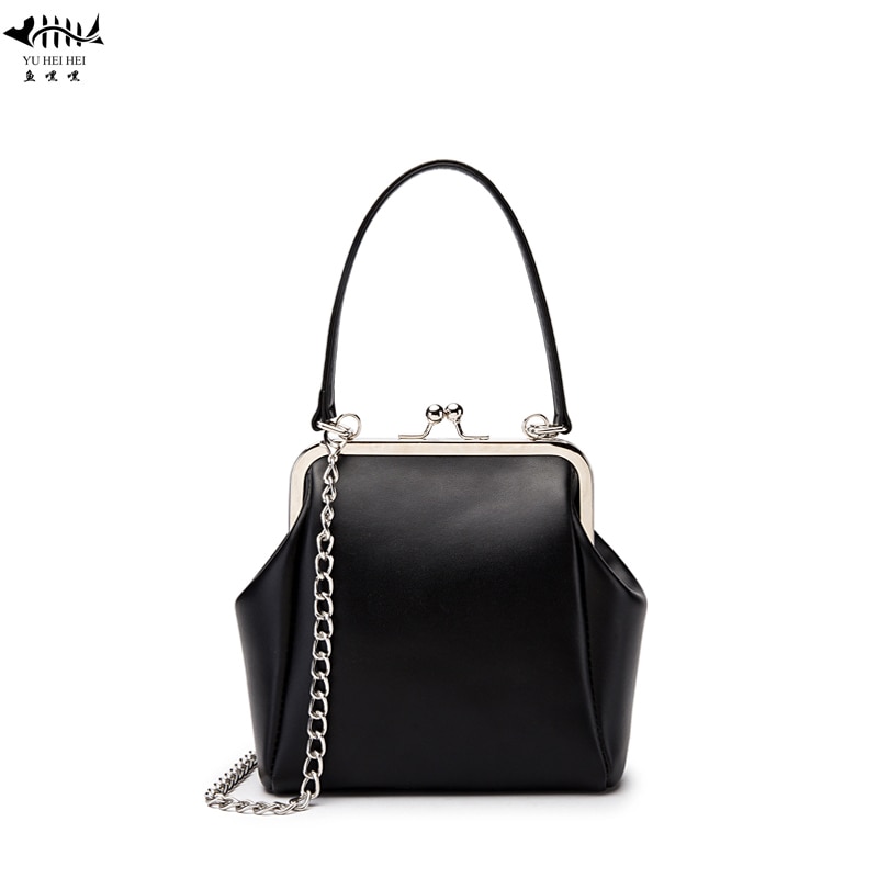 Vintage Kiss lock Shell Bags Bag Women Lady PU Leather Chain Shoulder Crossbody Bag Chic Women's Handbags Bags free