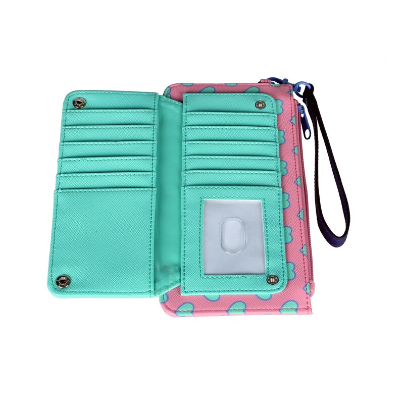 Kawaii Fold Long Wallet Women's Cute Card Holder Cartoon Pattern Coin Purse With Zipper Pocket