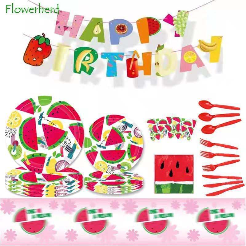 Watermeloen Feestartikelen Wegwerp Servies Set Platen Servet Cup Knifves Vorken Lepel Verjaardagsfeestje Baby Shower Decoratie