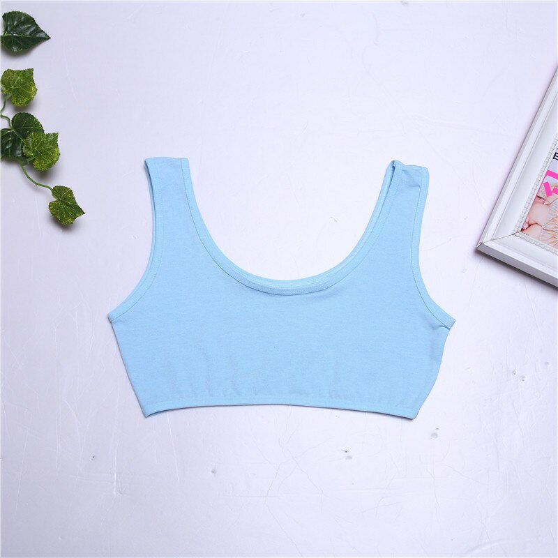 Girls underwear development period students bottoming wide shoulder cotton single layer anti-glare sweat-absorbent sports vest: Sky Blue