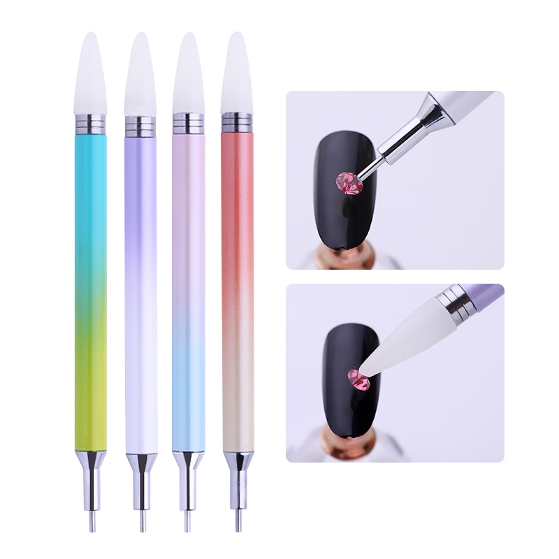 1Pc Duplex Strass Puntjes Pen Crystal Gem Studs Picker Wax Pencil Nail Art Manicure Diy Pennen Tips