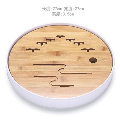 Bamboo Tea Trays-Chinese Tea Serving Kung-Fu Tea Tray Set-Melamine+Bamboo Tea tabl Tray- Drainage Water Storage Tea Set Tools: 14