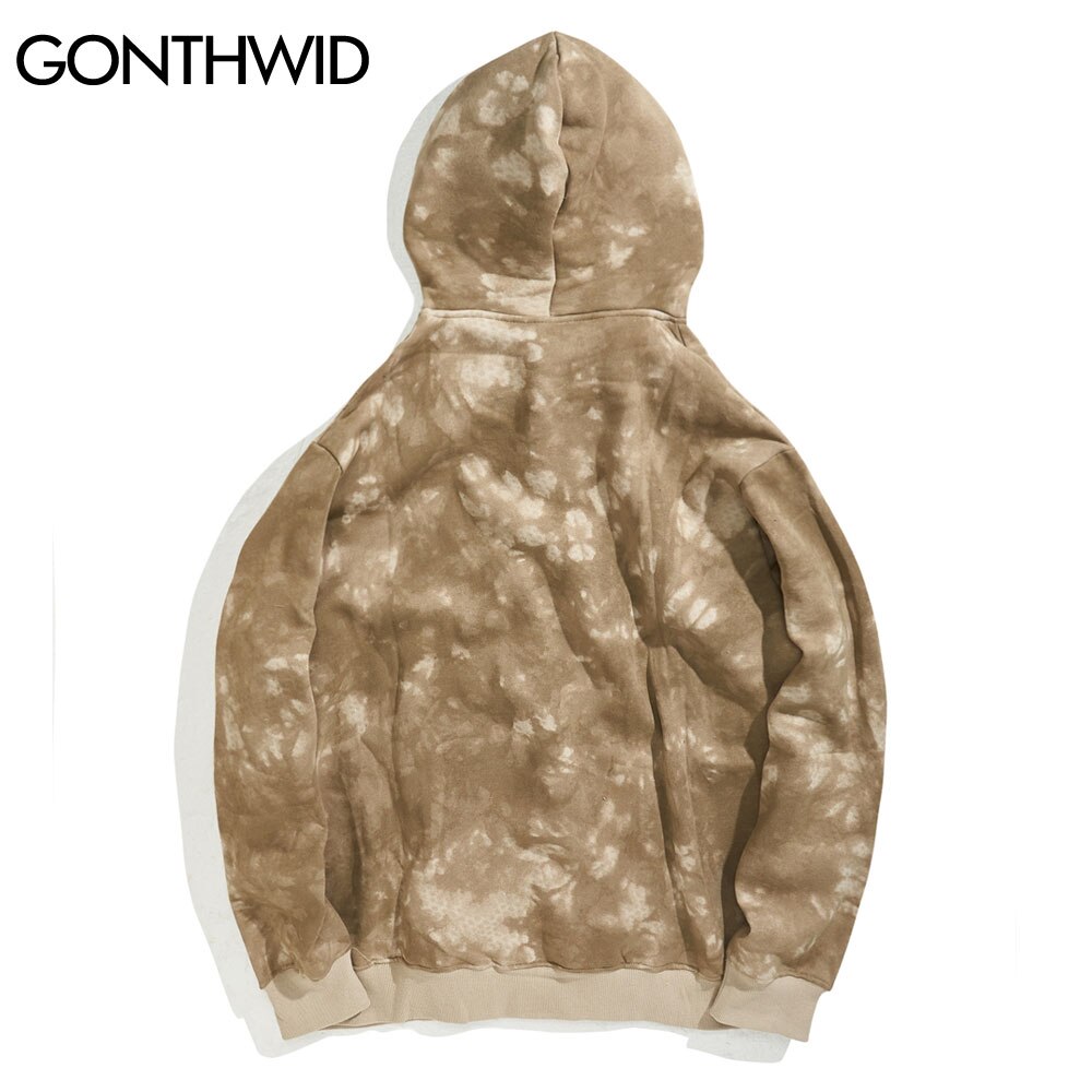 GONTHWID Chinese Characters Persimmon Print Fleece Tie Dye Hooded Sweatshirts Pullover Hoodies Streetwear Mens Hip Hop Tops