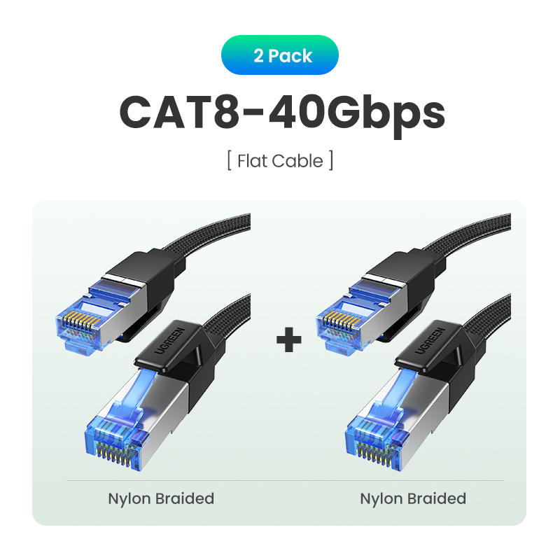 UGREEN CAT 8 Ethernet Cable CAT8 40Gbps 2000MHz Networking Nylon Braided Internet Lan Cord for Laptops PS 4 Router RJ45 Cable: green / 2m