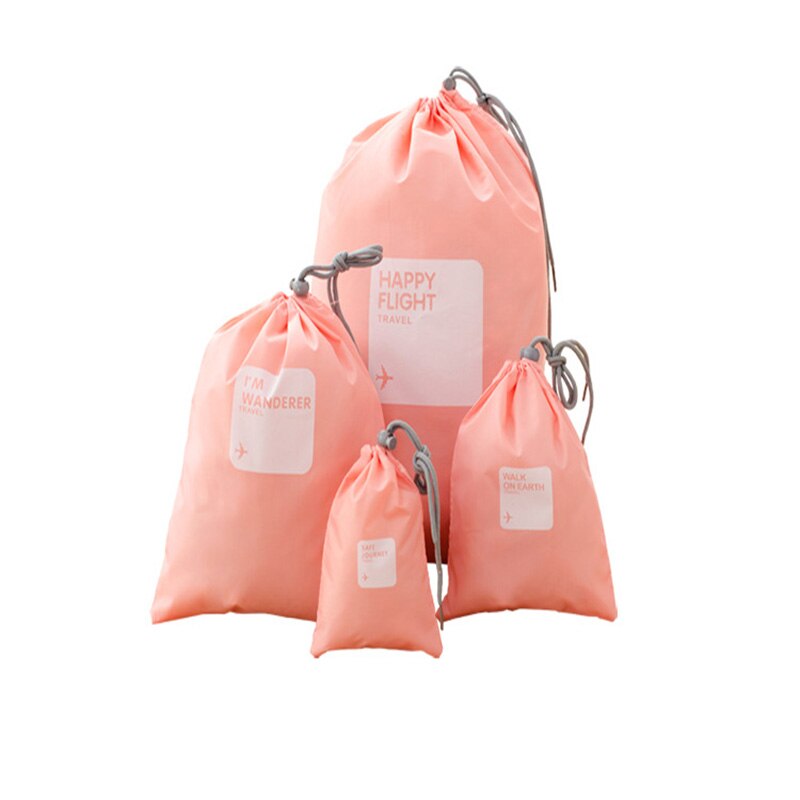 Travel Mountaineering Cycling Sports Polyester Waterproof Beam Pocket Portable Drawstring Four-piece Home Storage Bag: pink