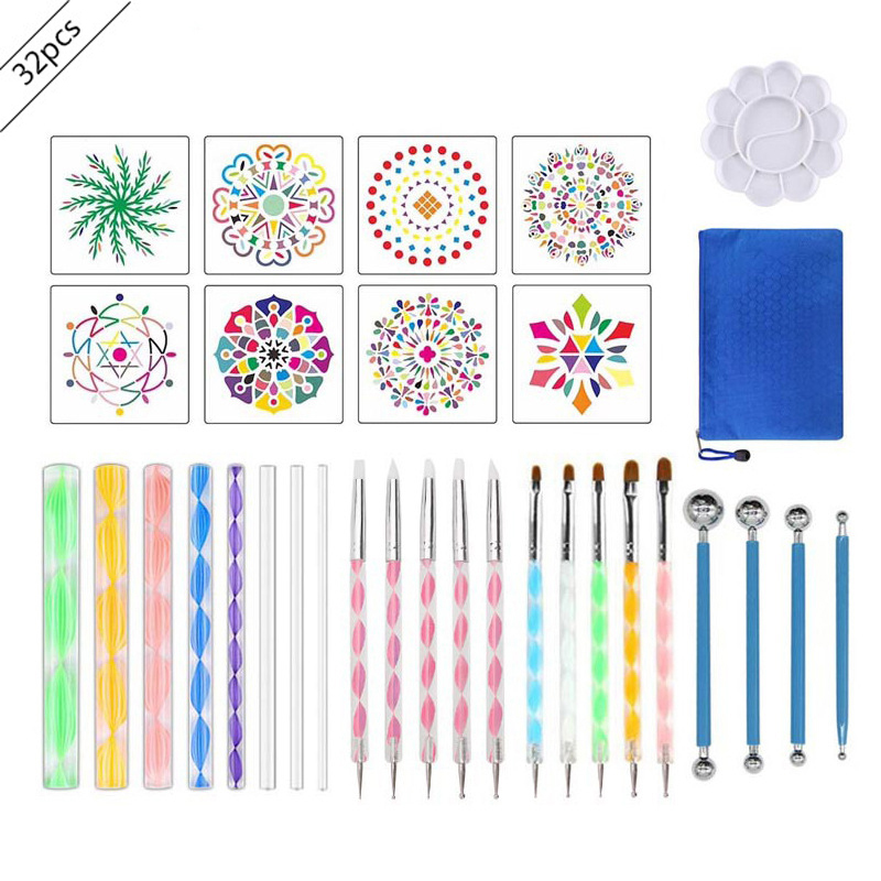 Multi Pieces Mandala Dotting Tools for Painting Rocks Acrylic Rods Double Sided Dotting Tools Mandala Stencils Art Craft Kit: 55A