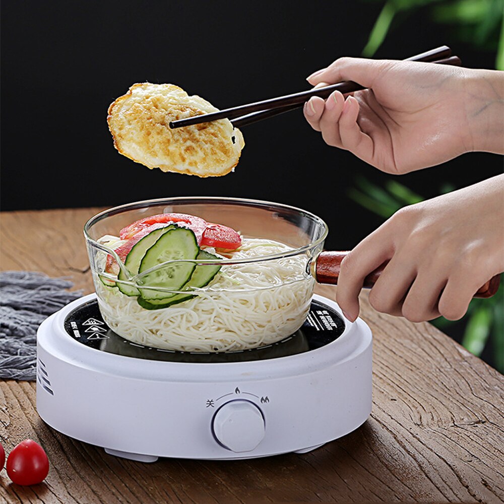 Transparent Glass Pot Single Handle Baby Food Supplement Soup Pot Korean Instant Noodle Pan Salad Vegetable Bowl