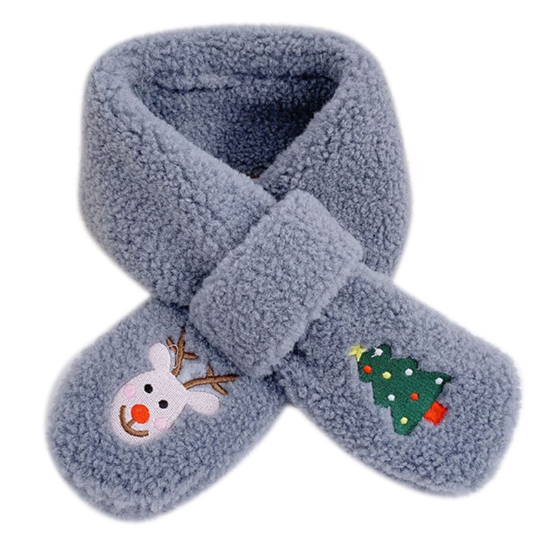 Kinderen kerst kruiskraag sjaal cartoon eland boom borduurwerk pluche nekwarmer  j78e: Wit