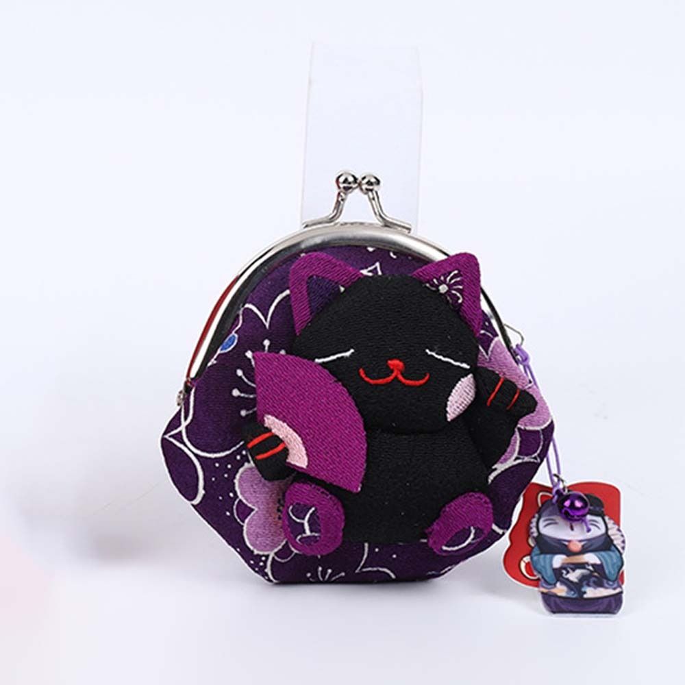 Retro Japanese Style Maneki Neko Coin Purse Doll Flower Printing Lucky Cat Clutch Bag Storage Bag Wallets Card Holder Women: Gold