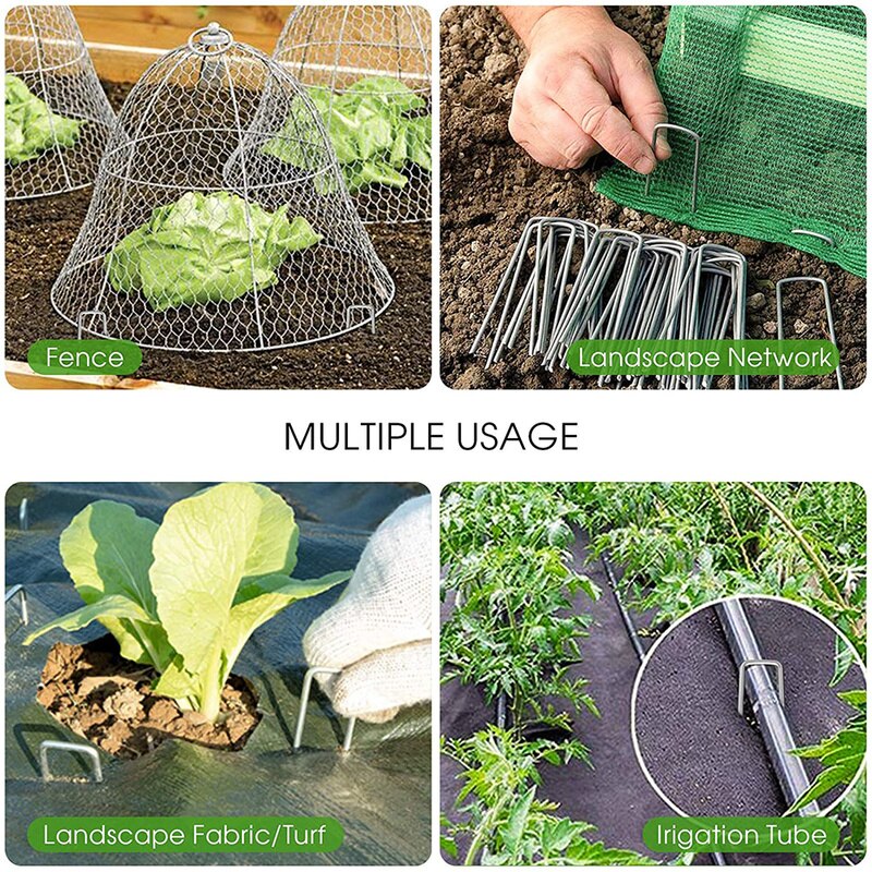 50pcs U Shape Galvanized Steel Landscape Pins Garden Stakes Anti-Rust Fence Stakes Ground Stakes Staple Garden Accessories