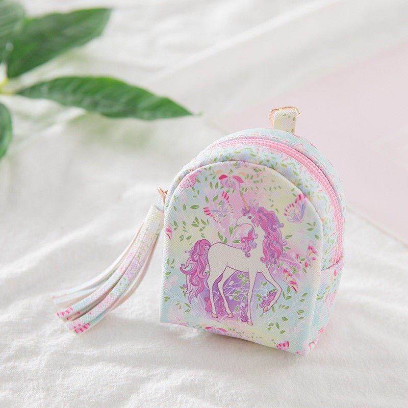 Lovely Purses Digital Unicorn Printing Tassel Coin Purse Key Card Bag Girly Heart: B