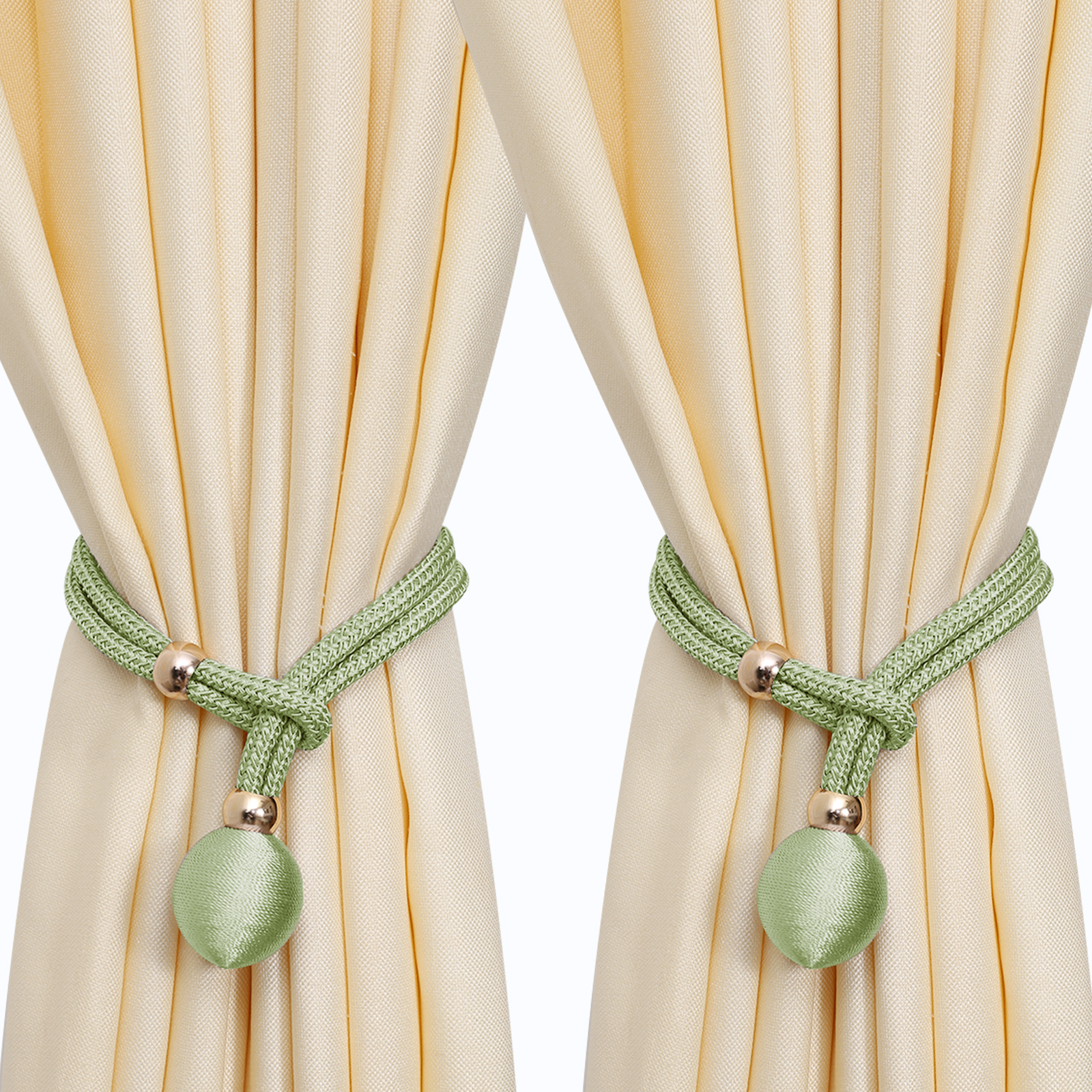 Paquete de 2 cortinas elásticas de poliéster modernas con encaje, ajustable, adecuadas para cortinas gruesas, accesorios de decoración de cortinas para el hogar y la oficina para sala de estar, dormitorio, puerta de terraza: Verde claro