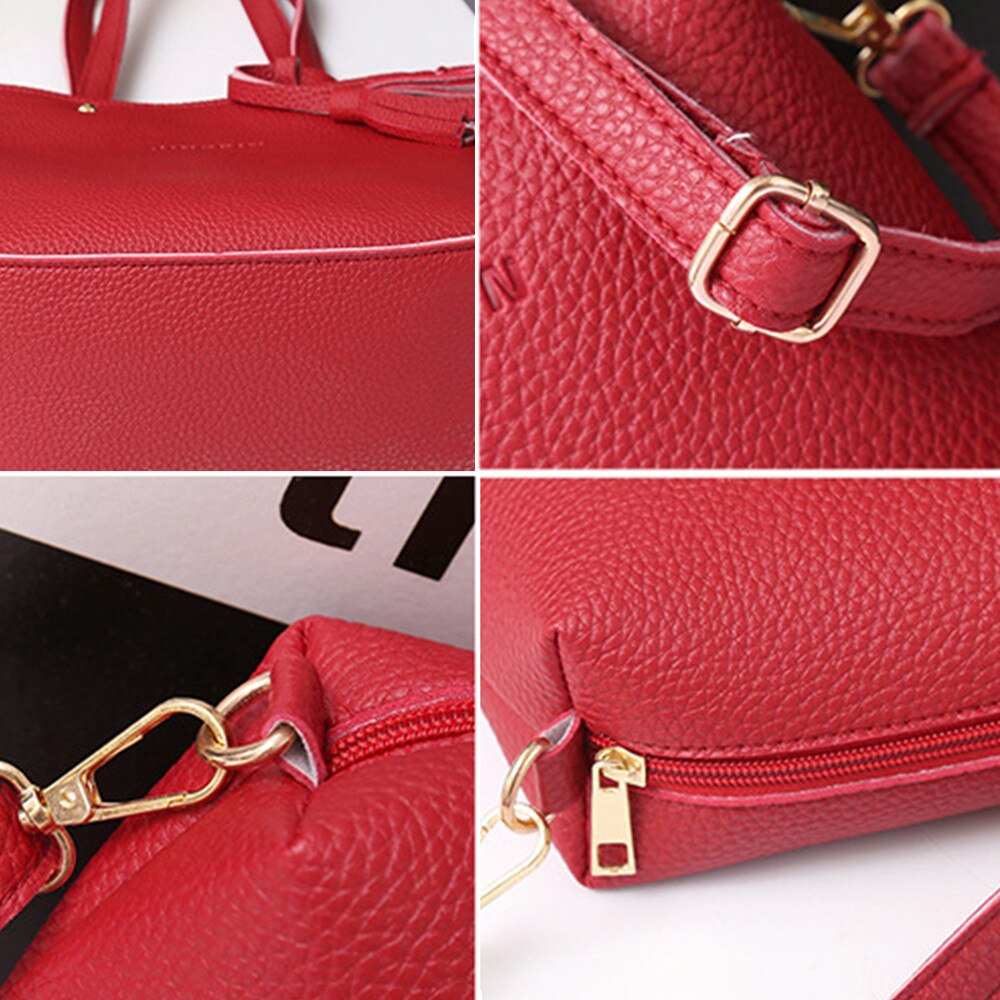 Femmes quatre ensemble sac à main sacs à bandoulière bandoulière portefeuille sacs vague litchi cuir Plaid sac de messager