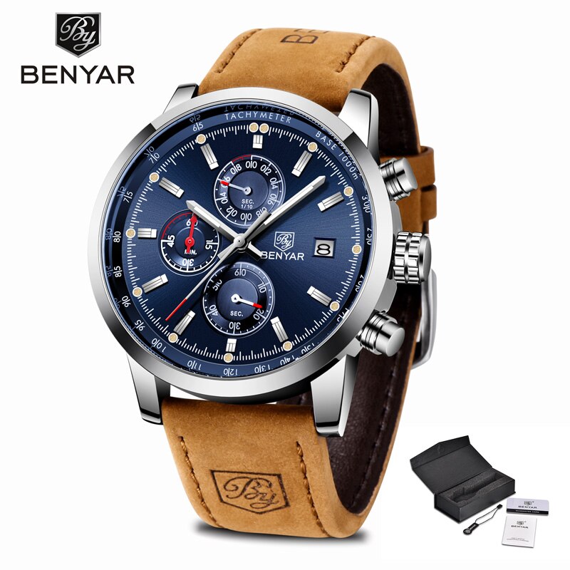 BENYAR moda chronograf sportowe męskie zegarki Top marka luksusowy zegarek kwarcowy Reloj Hombre Saat zegar męski godzina Relogio Masculino: Złota
