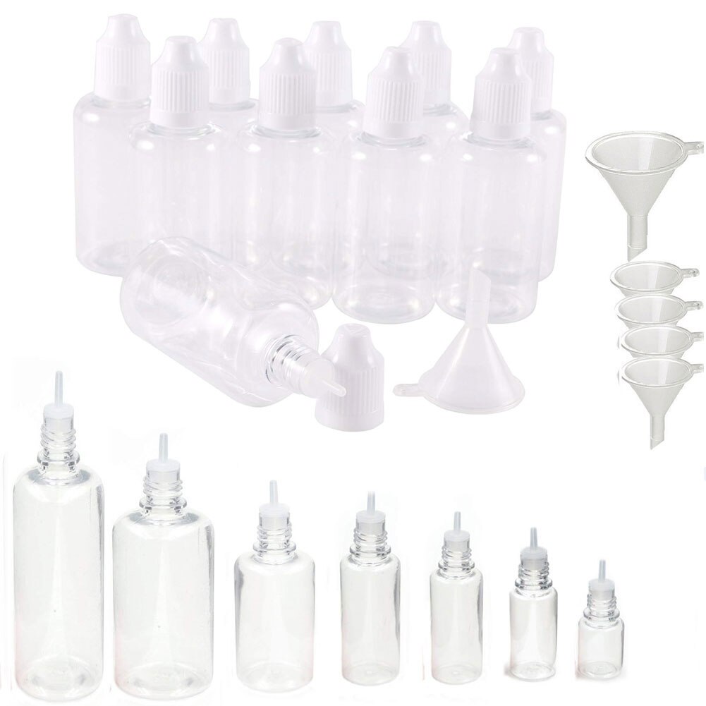 50PCS X 3ML-100ML PET Clear Dropper Bottles Empty Plastic Juice Eye Liquid Refillable Containers with Black Caps Dropper Tips