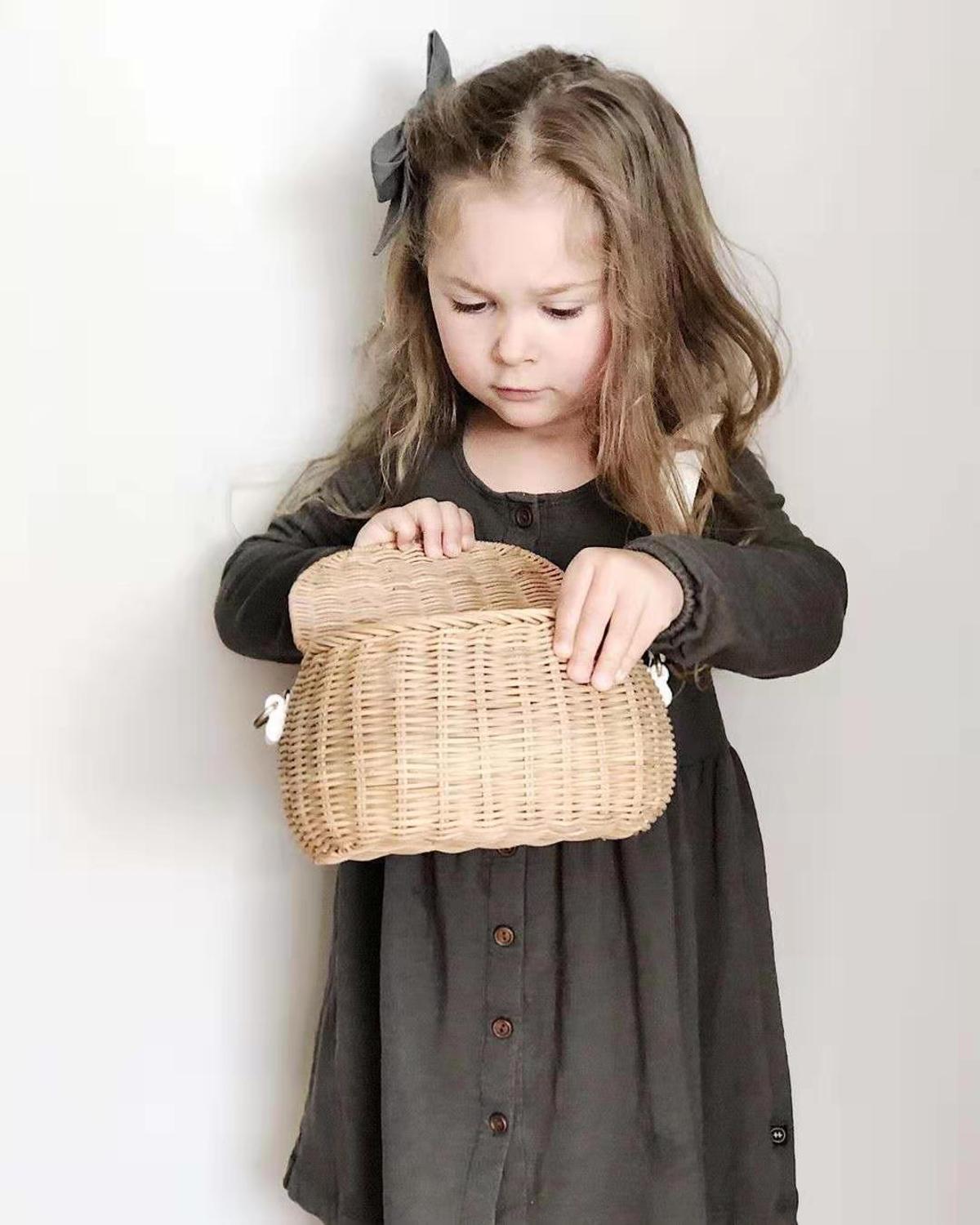 Rattan Bicycle Storage Basket Children Cute Picnic Basket Wicker Straw BackPack Multi-use Girls Kids Summer Beach Shoulder Bag