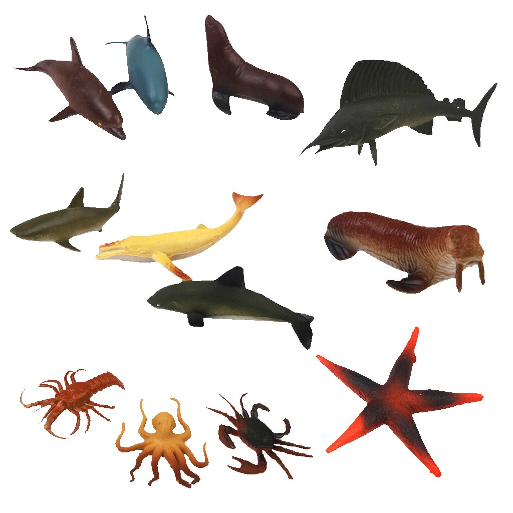 12 Various Marine Animals Model Plastic Ocean Figures Creatures Display Kid Multicolor Toys