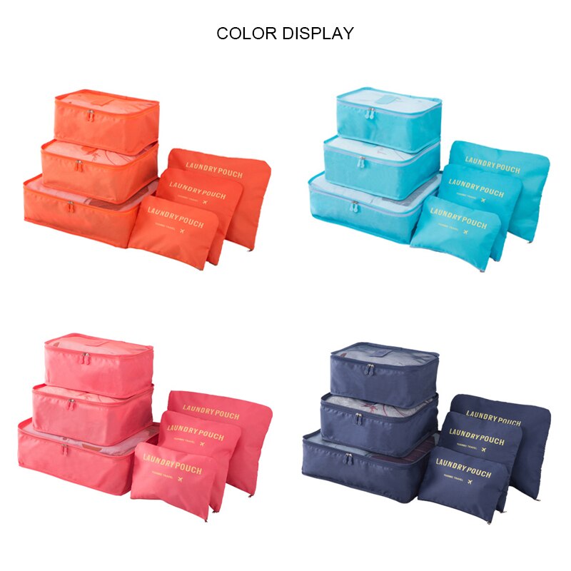6 cubes d'emballage de voyage ensemble portable en nylon bagages sac de voyage vêtements stockage haute capacité organisateur étanche cubes d'emballage