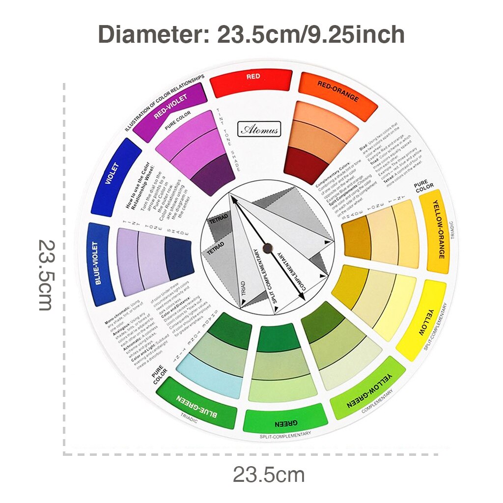 Guía para colorear a juego, tabla para mezclar colores en las ruedas, tarjeta de papel, de tres niveles para herramienta de mezcla de 9,25 pulgadas