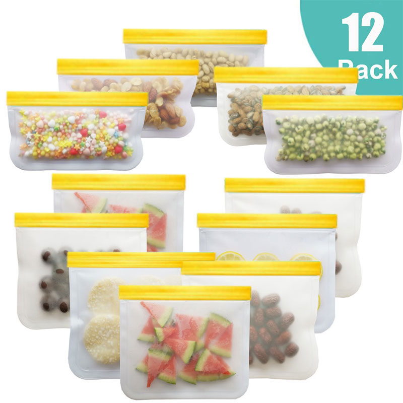 12 unids/set de silicona bolsa de comida de alimentos de silicona bolsa reutilizable fresca congelada mantener bolsa con cierre a prueba de fugas superior bolsa de fruta