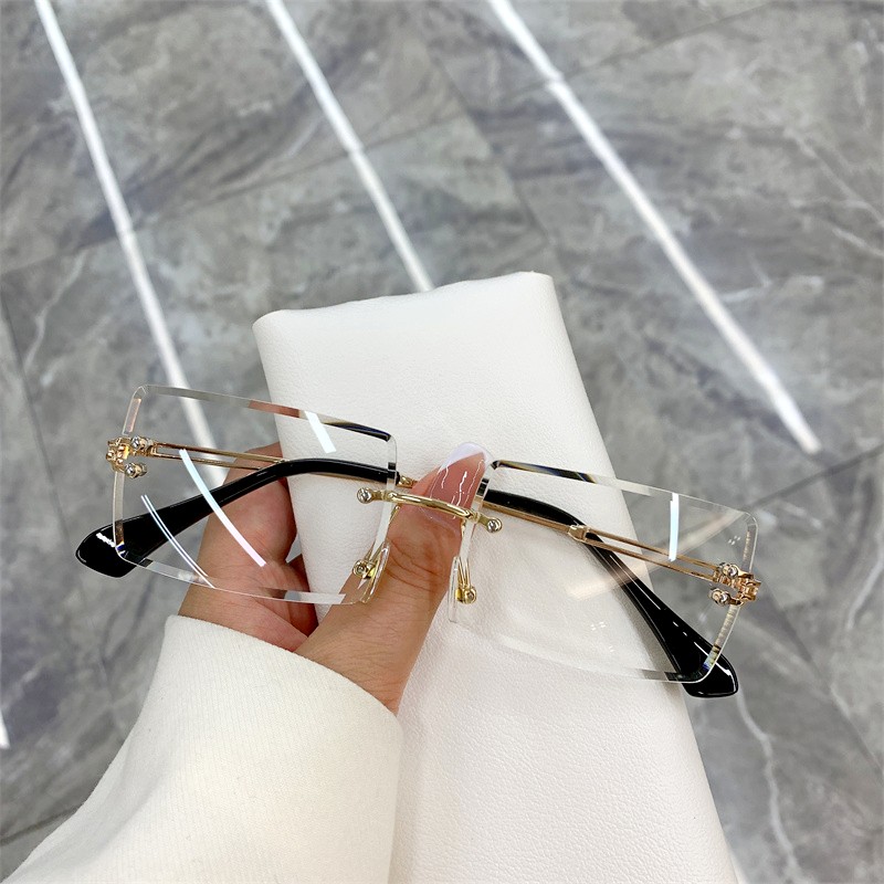 Kleine rechteckige randlose Sonnenbrille Männer Luxusmarke rahmenlose Leoparden Sonnenbrille für Frauen Jahrgang quadratische Brillen farben: Armee Grün