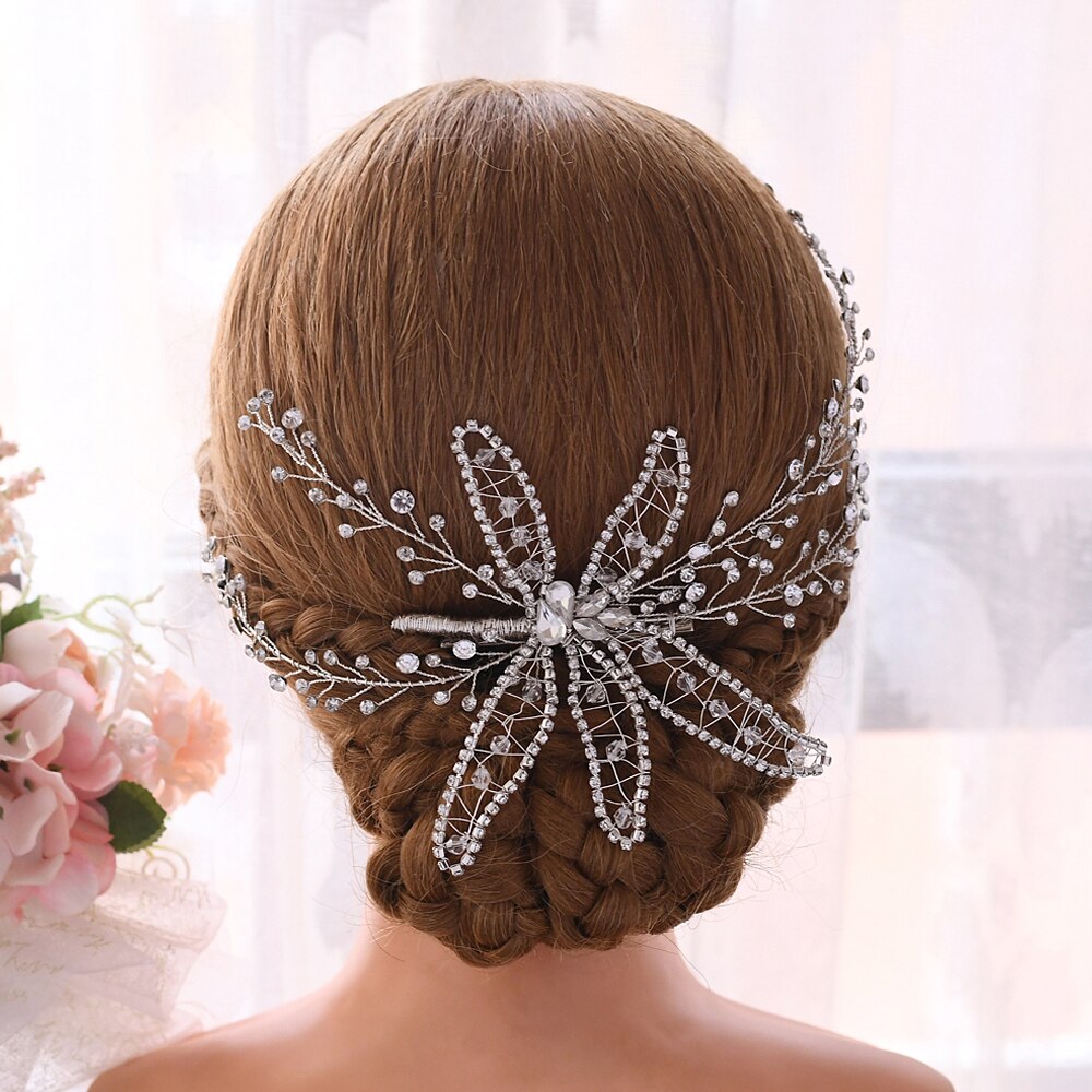 Trixy  h281- 's prachtige bruidshoofdband met strass-steentjes, bruidskam met strass-steentjes, delicate tiara voor bruidshaar
