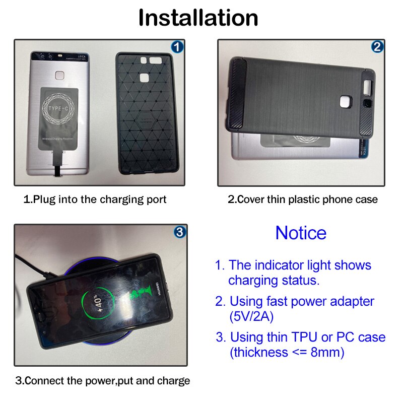 Conjunto de carga inalámbrica Qi para Huawei P20 Pro, cargador inalámbrico de 6,1 pulgadas con adaptador receptor de carga tipo C, funda de TPU de