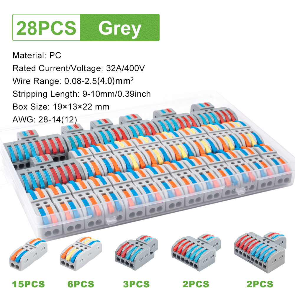 Mini Fast Wiring Connectors Universal Compact Splitter Electrical Cable Push-in Conductors Connector With Lever Terminal Block: green