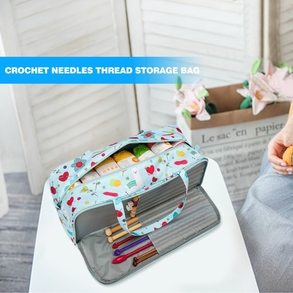 Classic Texture Embroidery Storage Bag Practical Multi-functional Durable Crochet Hooks Thread Yarn Organizer Holder