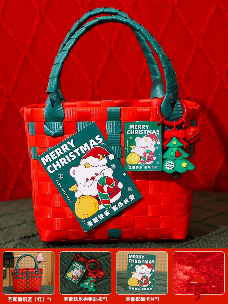 Frohe Weihnachten Süßigkeiten Aufbewahrungskorb Handtasche Rattan Korb Reise Picknick Strand Einkaufstasche Rattan Obstkorb: Schokolade