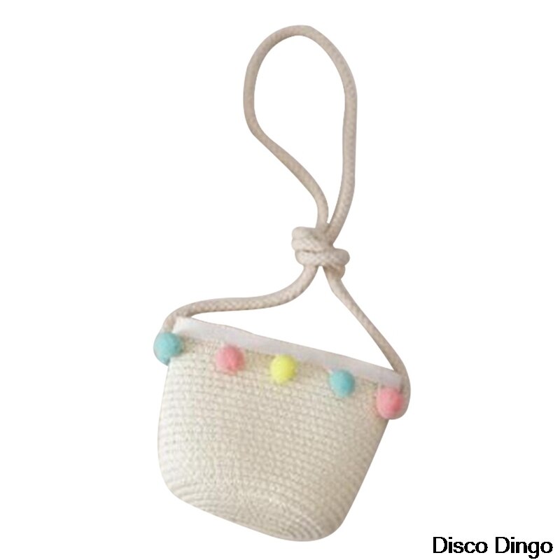 Chapéu de palha de malha bolsa de ombro crianças bonito dos desenhos animados praia viagem protetor solar laço onda protetor solar chapéu: BB7314WT2